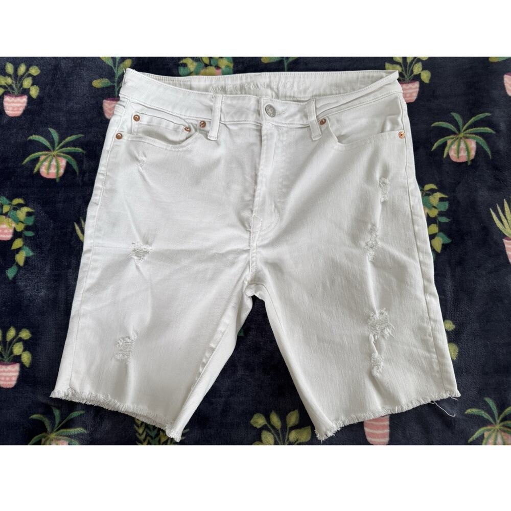 American Eagle Outfitters Distressed White Stretch Denim Cut Off Shorts 5-Pocket
